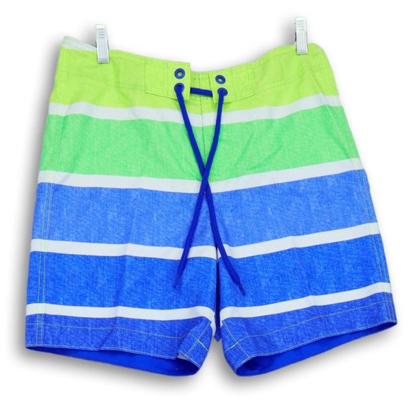 NWT HOLLISTER CALIFORNIA MEN'S BLUE, GREEN, WHITE STRIPED BOARD SHORTS SMALL - Picture 1 of 10